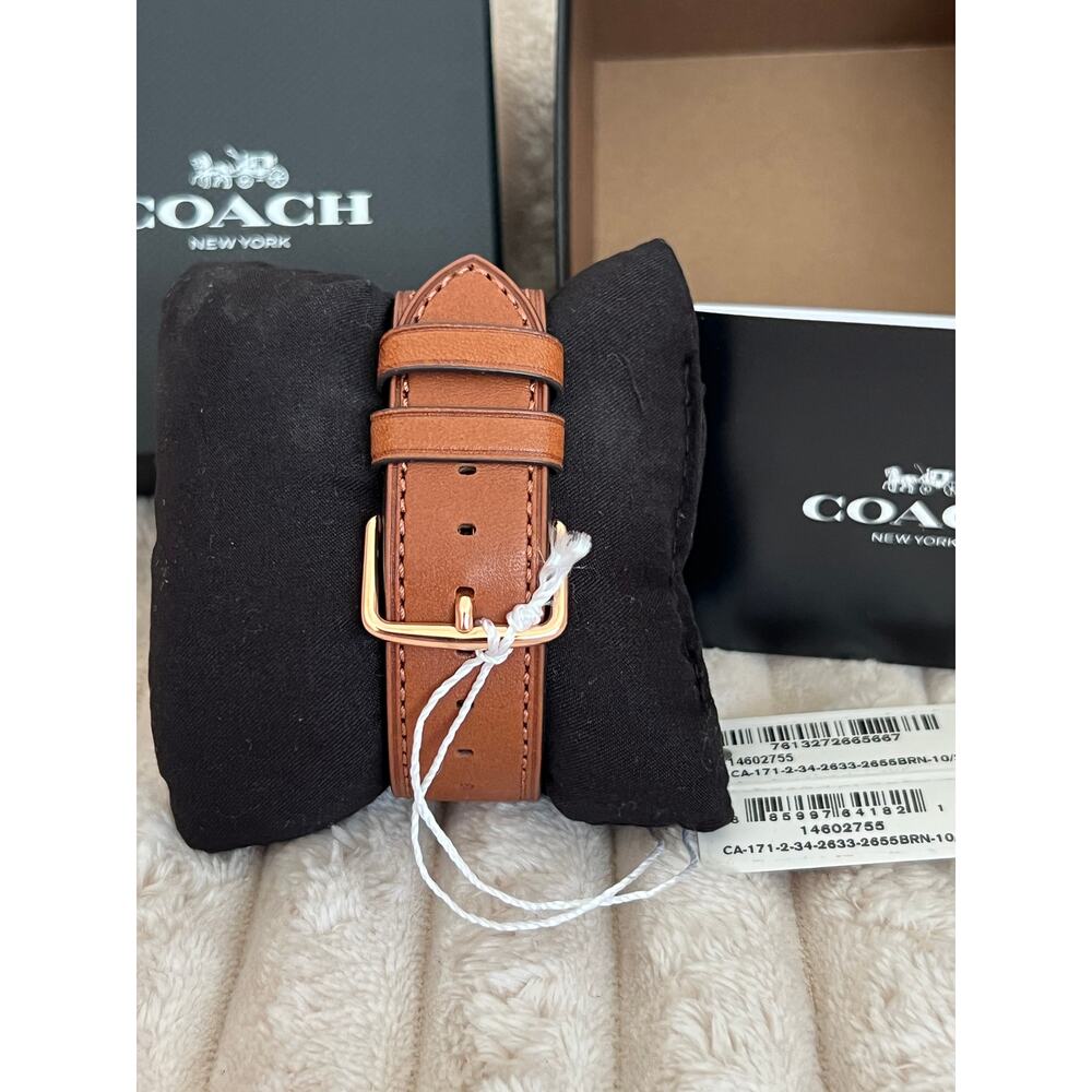 COACH Men's Oliver 3H Quartz Watch 41mm Case Leather brown blue NWT - Picture 4 of 6